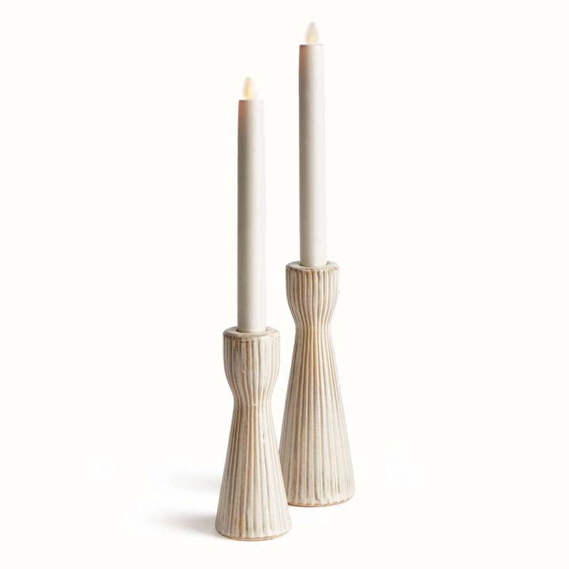Textured Stoneware Taper Candlestick Holder, Set of 2