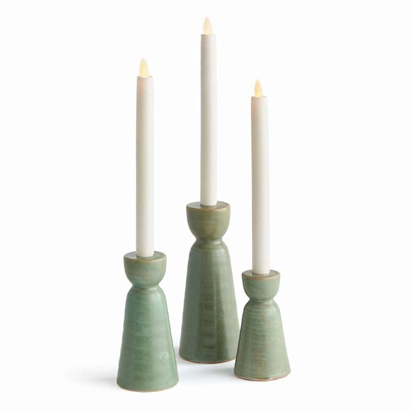 Polished Stoneware Taper Candlestick Holder, Set of 3