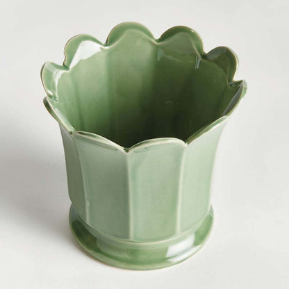 Ceramic Scalloped Footed Cachepot