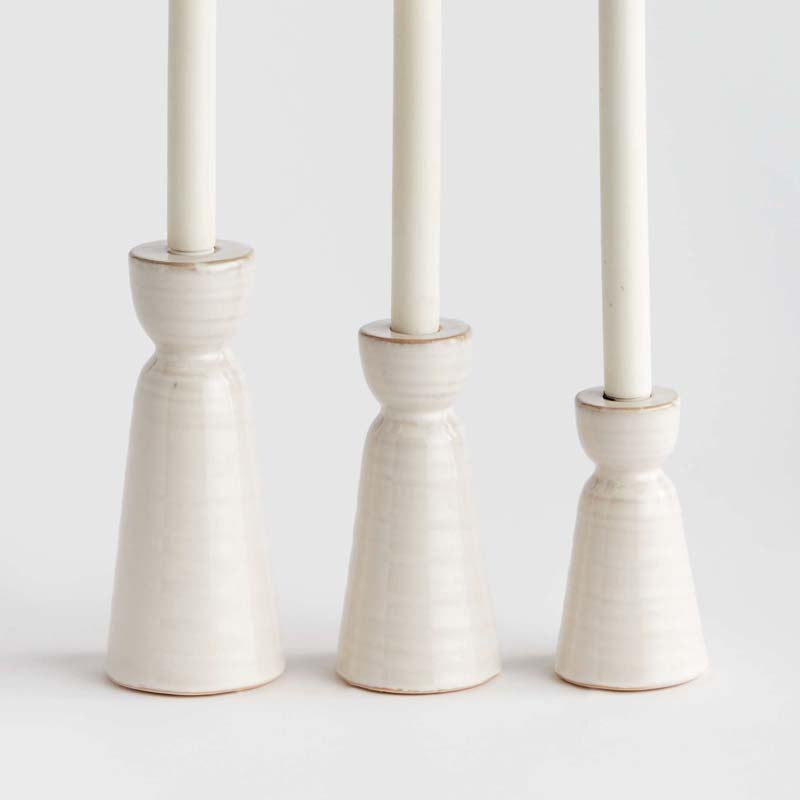 Polished Stoneware Taper Candlestick Holder, Set of 3