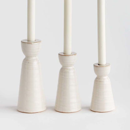 Polished Stoneware Taper Candlestick Holder, Set of 3