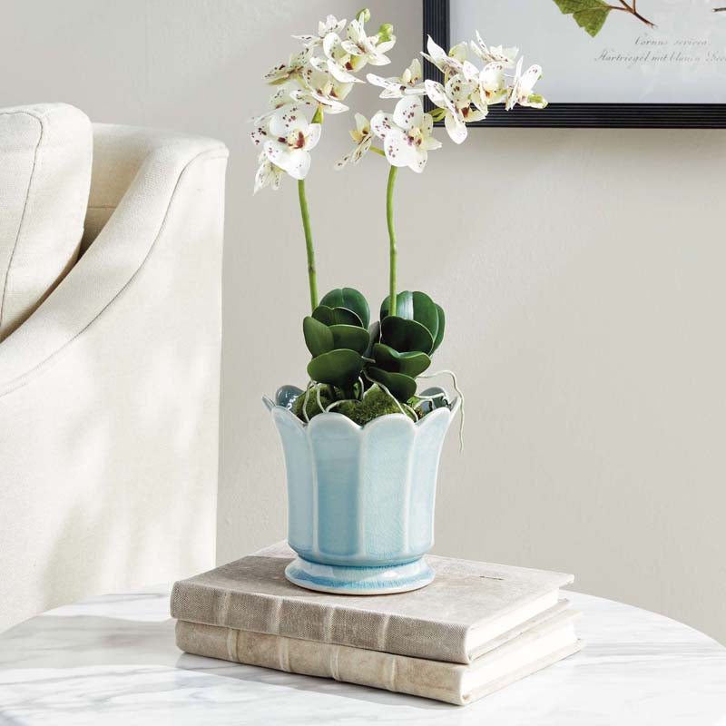 Ceramic Scalloped Footed Cachepot