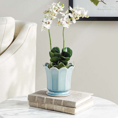 Ceramic Scalloped Footed Cachepot