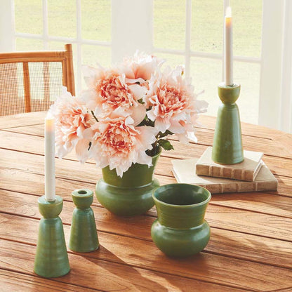 Polished Stoneware Taper Candlestick Holder, Set of 3