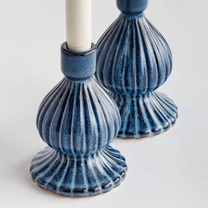 Textured Bulb Stoneware Taper Candlestick Holder, Set of 2