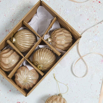 Glass Metallic Ornaments, Set of 6