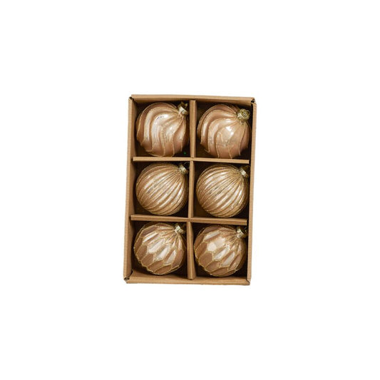 Glass Metallic Ornaments, Set of 6