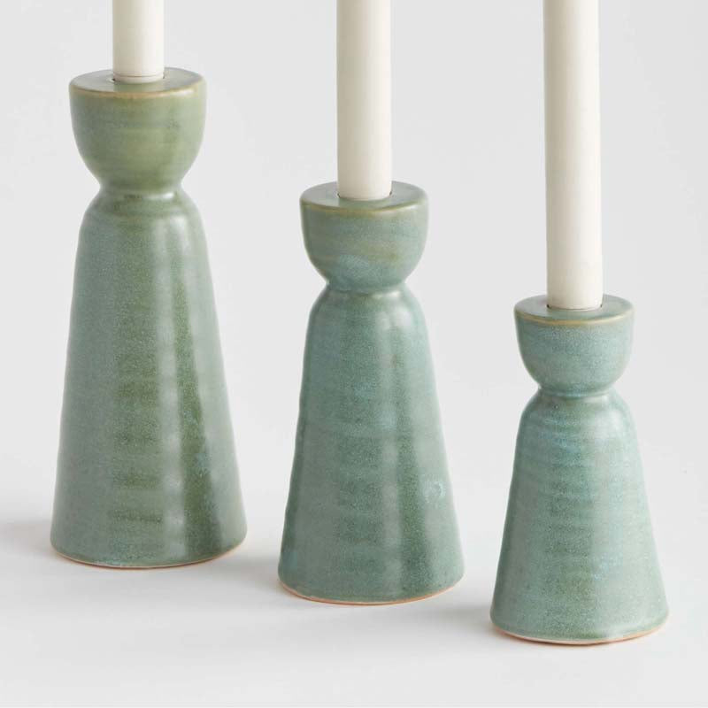 Polished Stoneware Taper Candlestick Holder, Set of 3