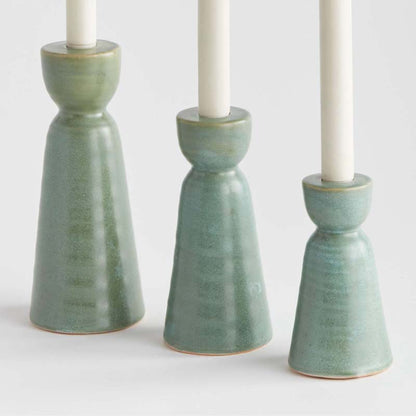 Polished Stoneware Taper Candlestick Holder, Set of 3