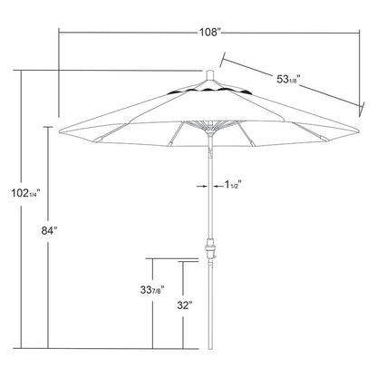 Round Outdoor Patio Umbrella, Fiberglass with Twist Tilt