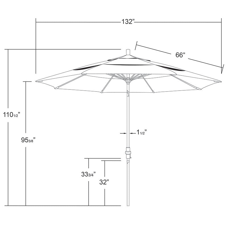 Round Outdoor Patio Umbrella, Fiberglass with Twist Tilt