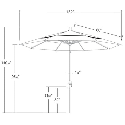 Round Outdoor Patio Umbrella, Fiberglass with Twist Tilt