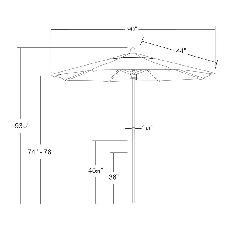 Round Outdoor Patio Umbrella, Wood with Manual Lift