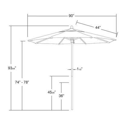 Round Outdoor Patio Umbrella, Wood with Manual Lift