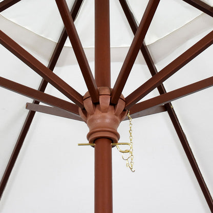 Round Outdoor Patio Umbrella, Wood with Manual Lift