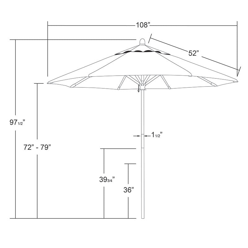 Round Outdoor Patio Umbrella, Wood with Manual Lift