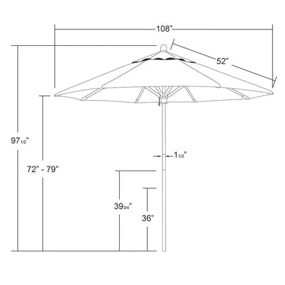 Round Outdoor Patio Umbrella, Wood with Manual Lift