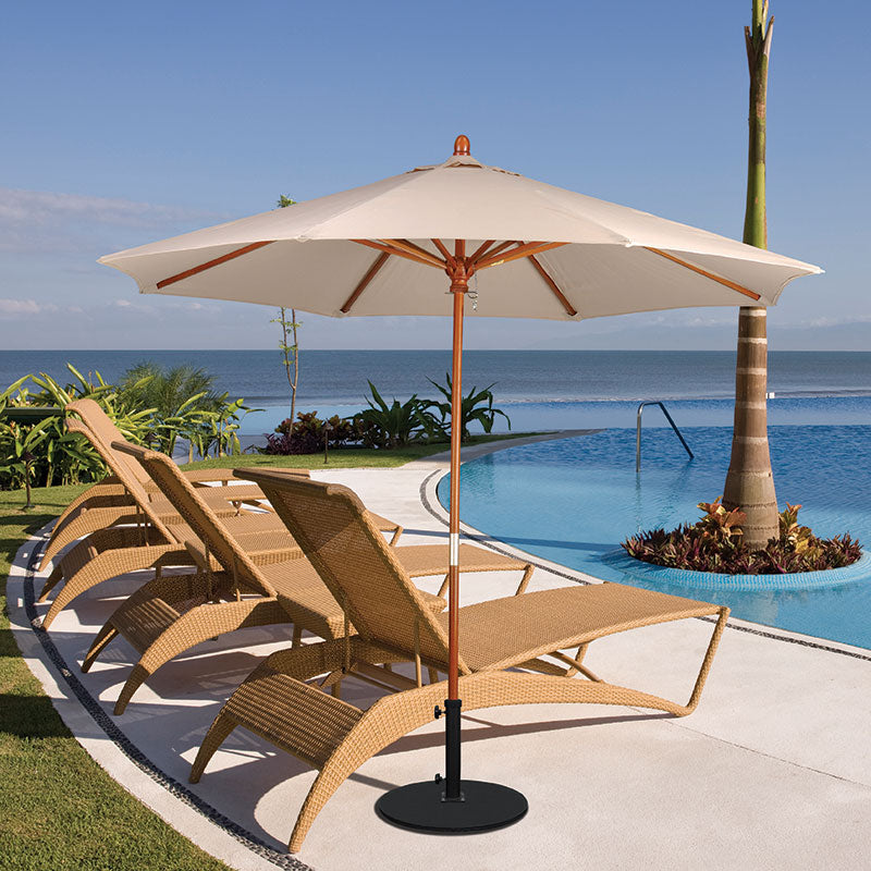 Round Outdoor Patio Umbrella, Wood with Manual Lift