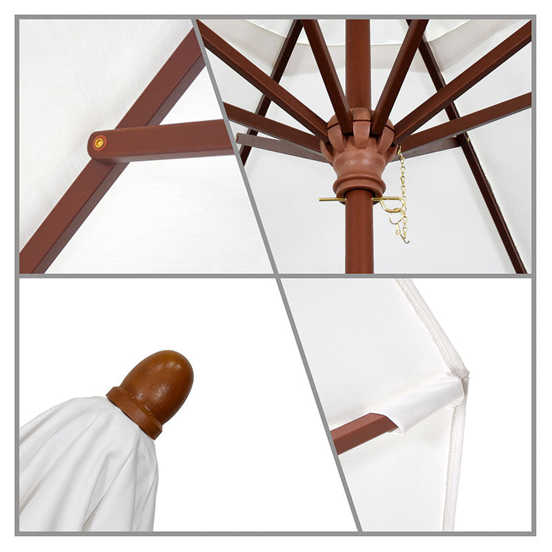 Round Outdoor Patio Umbrella, Wood with Manual Lift