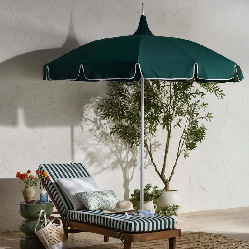 Round Solid Pagoda Outdoor Patio Umbrella, Fiberglass with Push Lift