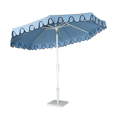 9' Round Double Scallop Outdoor Patio Umbrella, Aluminum with Auto Tilt and Crank Lift