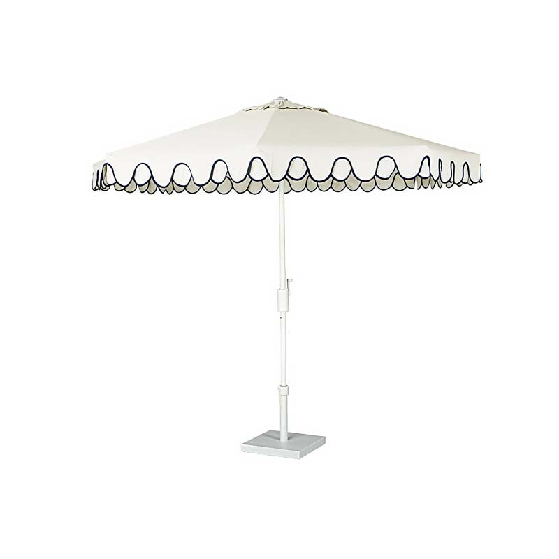 9' Round Double Scallop Outdoor Patio Umbrella, Aluminum with Auto Tilt and Crank Lift