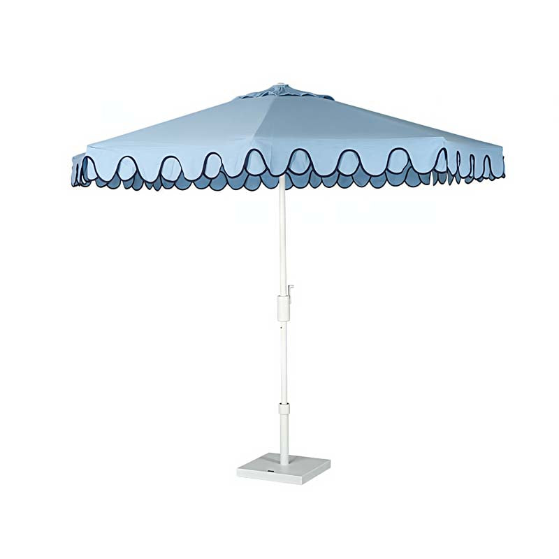 9' Round Double Scallop Outdoor Patio Umbrella, Aluminum with Auto Tilt and Crank Lift