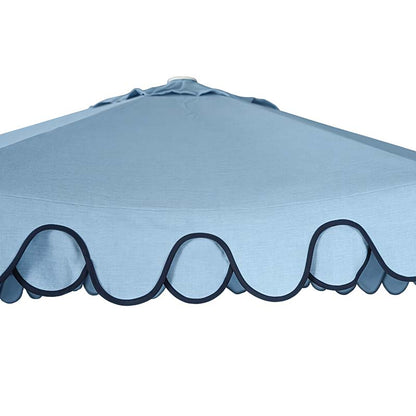 9' Round Double Scallop Outdoor Patio Umbrella, Aluminum with Auto Tilt and Crank Lift