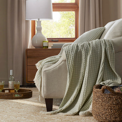 Checkered Fringe Decorative Square Pillow Cover