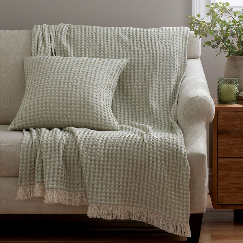 Checkered Fringe Decorative Square Pillow Cover