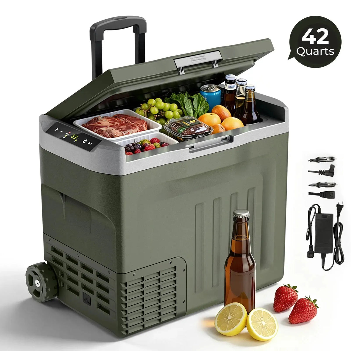 ❄️42/53/68QT Portable Refrigerator Freezer, 12V/24V DC Dual Voltage & Dual Power Supply, -4°F to 68°F Adjustable Temp, Digital Display