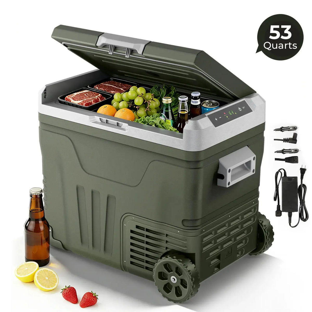 ❄️42/53/68QT Portable Refrigerator Freezer, 12V/24V DC Dual Voltage & Dual Power Supply, -4°F to 68°F Adjustable Temp, Digital Display