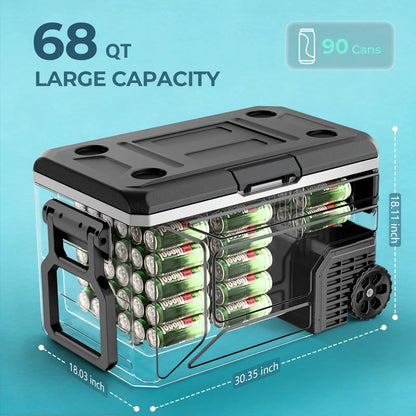 ❄️42/53/68QT Portable Refrigerator Freezer, 12V/24V DC Dual Voltage & Dual Power Supply, -4°F to 68°F Adjustable Temp, Digital Display