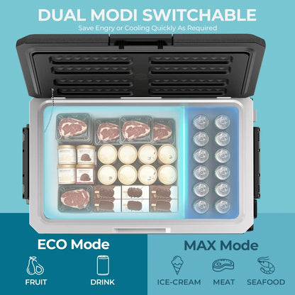 ❄️42/53/68QT Portable Refrigerator Freezer, 12V/24V DC Dual Voltage & Dual Power Supply, -4°F to 68°F Adjustable Temp, Digital Display