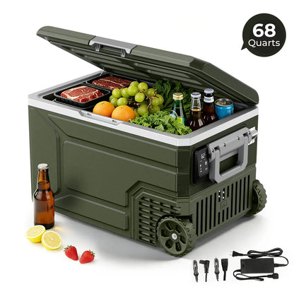❄️42/53/68QT Portable Refrigerator Freezer, 12V/24V DC Dual Voltage & Dual Power Supply, -4°F to 68°F Adjustable Temp, Digital Display