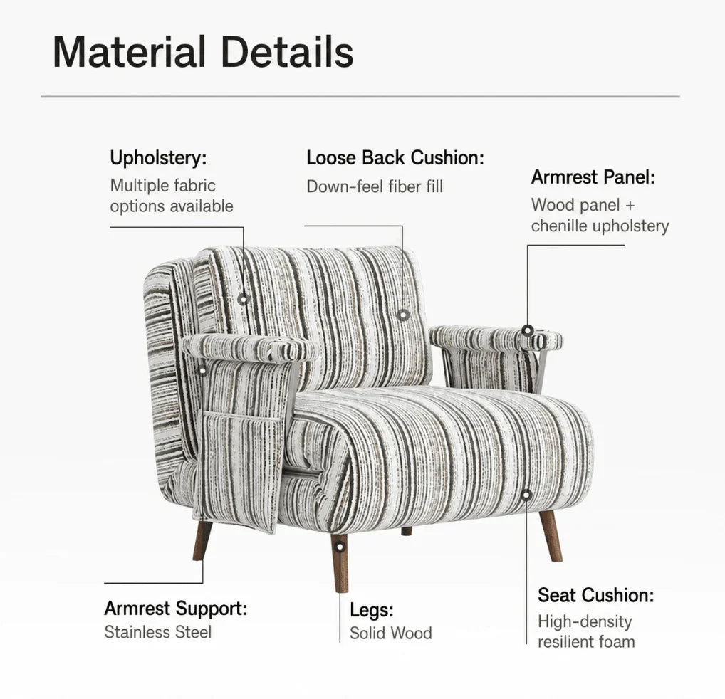 Masca Foldable Sofa Bed with Adjustable Recline & Removable Armrests