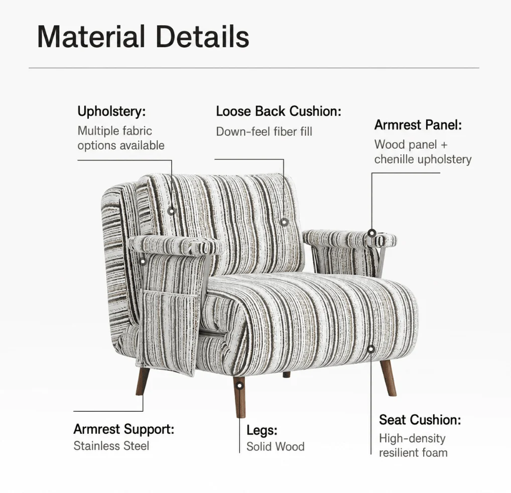 Masca Foldable Sofa Bed with Adjustable Recline & Removable Armrests