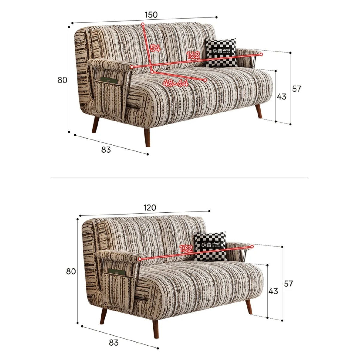 Masca Foldable Sofa Bed with Adjustable Recline & Removable Armrests