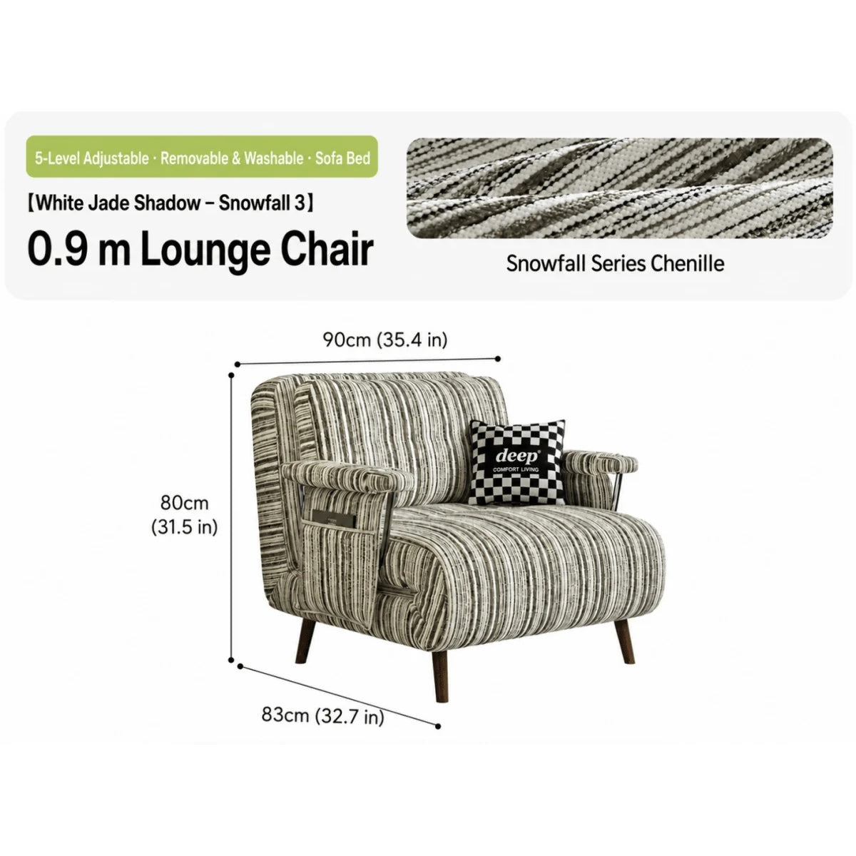 Masca Foldable Sofa Bed with Adjustable Recline & Removable Armrests