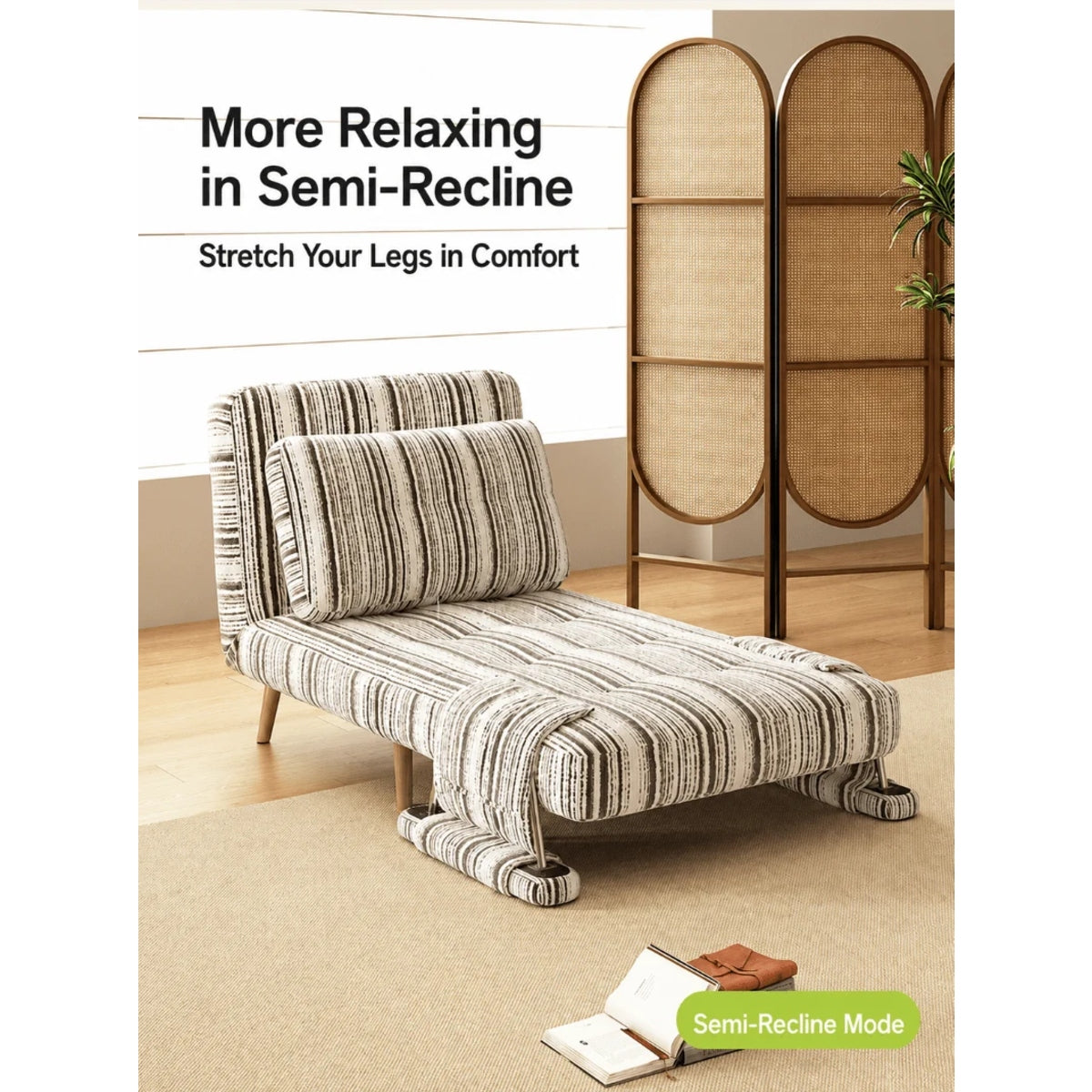 Masca Foldable Sofa Bed with Adjustable Recline & Removable Armrests