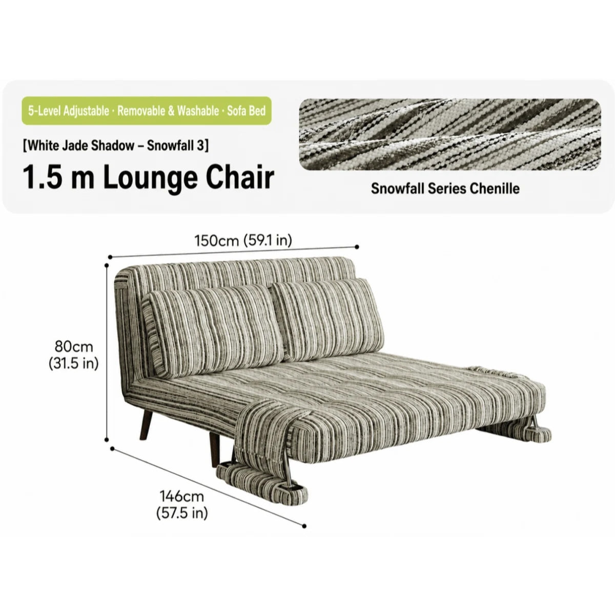 Masca Foldable Sofa Bed with Adjustable Recline & Removable Armrests