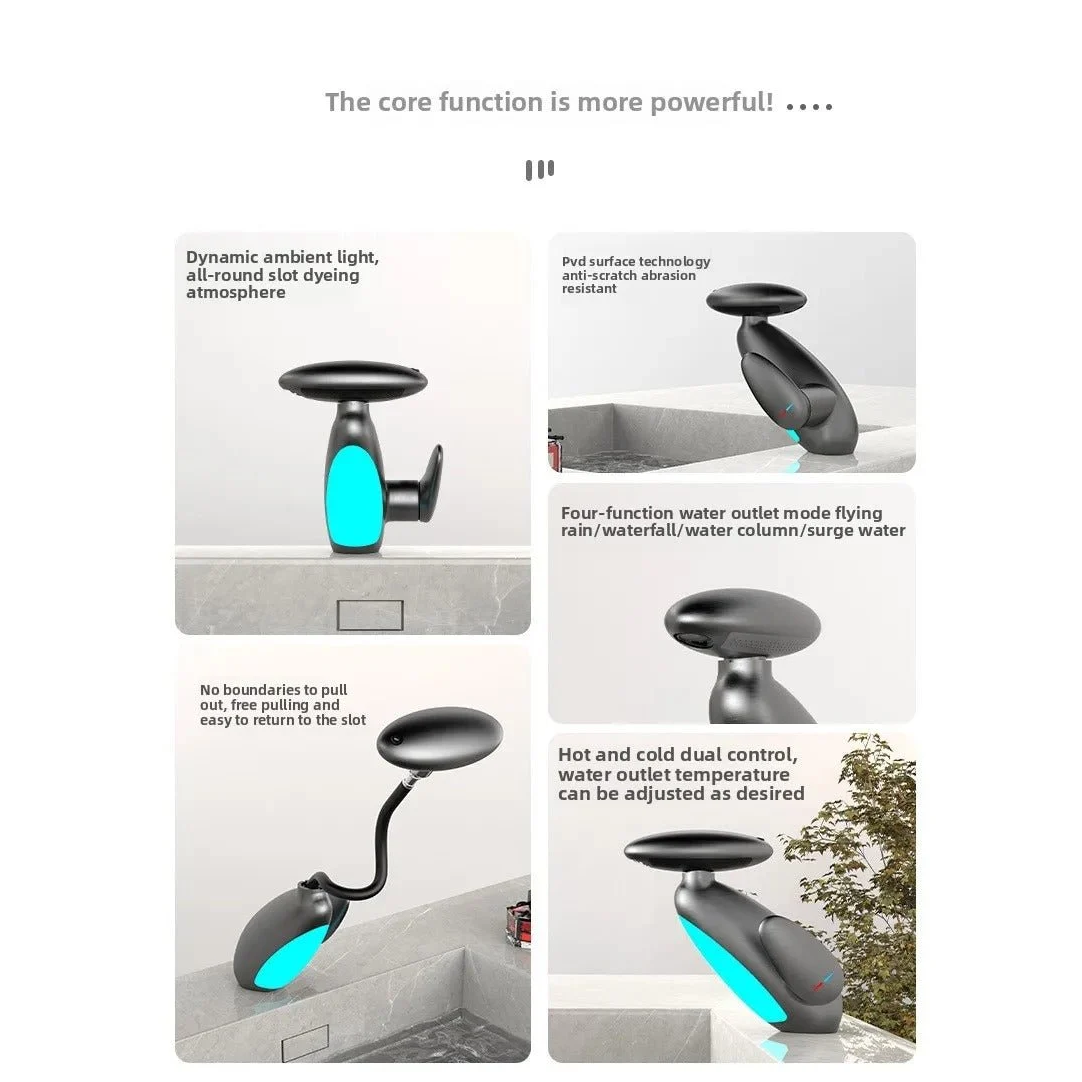 Smart LED Bathroom Faucet – 4 Water Modes, 360° Pull-Out Head